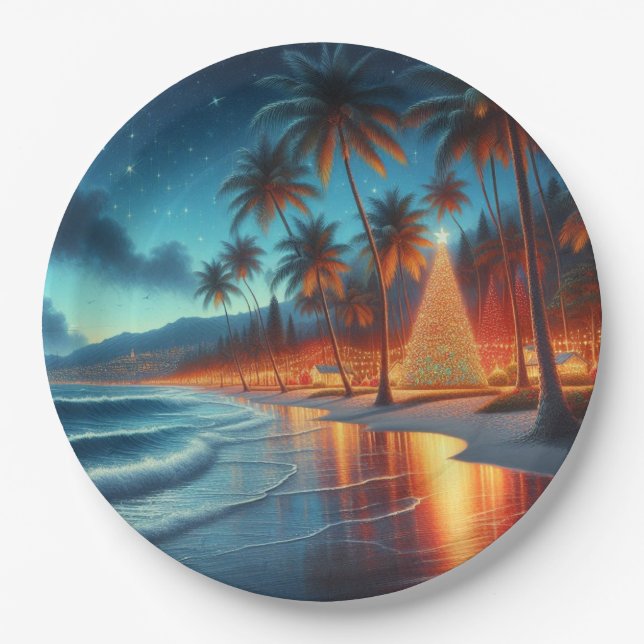 Hawaiian/Tropical Christmas  Paper Plates (Front)