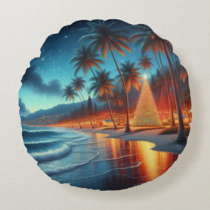 Hawaiian/Tropical Christmas Round Pillow