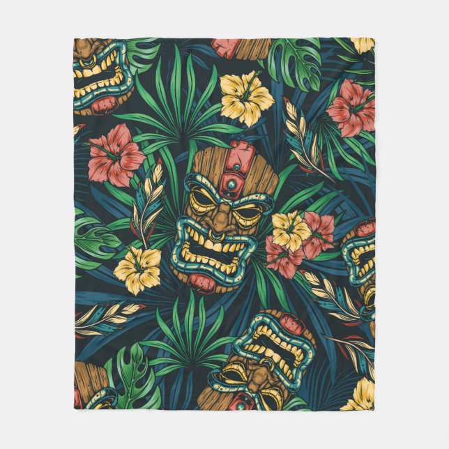 Hawaiian tropical colorful seamless pattern with t fleece blanket (Front)