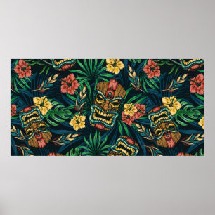 Hawaiian tropical colorful seamless pattern with t poster