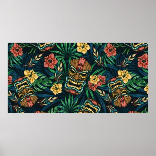 Hawaiian tropical colorful seamless pattern with t poster