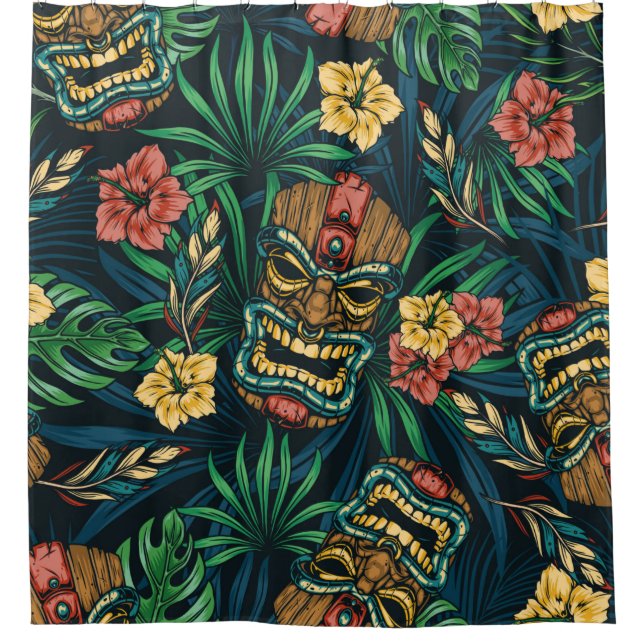 Hawaiian tropical colorful seamless pattern with t shower curtain (Front)