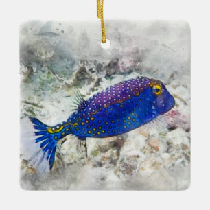 Hawaiian Tropical Fish Watercolor - Boxfish Ceramic Ornament