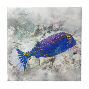 Hawaiian Tropical Fish Watercolor - Boxfish Ceramic Tile