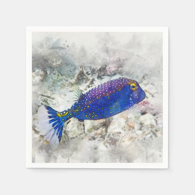 Hawaiian Tropical Fish Watercolor - Boxfish Napkins (Front)