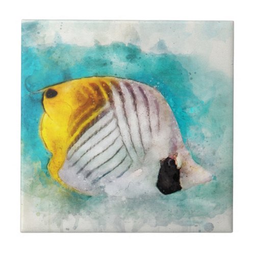Hawaiian Tropical Fish Watercolor _ Butterflyfish Ceramic Tile
