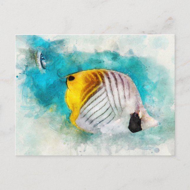 Hawaiian Tropical Fish Watercolor - Butterflyfish Postcard (Front)