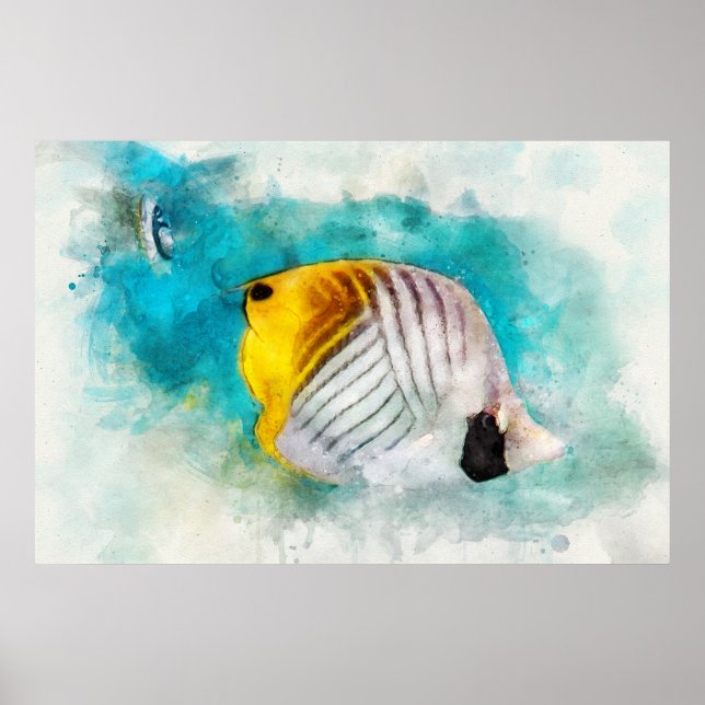 Hawaiian Tropical Fish Watercolor - Butterflyfish Poster (Front)