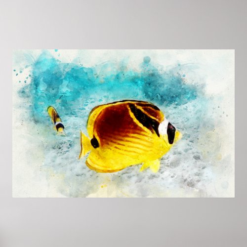 Hawaiian Tropical Fish Watercolor _ Butterflyfish Poster