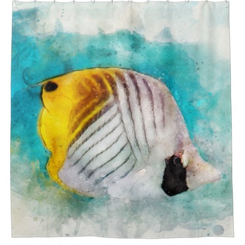 Hawaiian Tropical Fish Watercolor _ Butterflyfish Shower Curtain