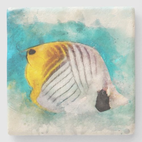Hawaiian Tropical Fish Watercolor _ Butterflyfish Stone Coaster