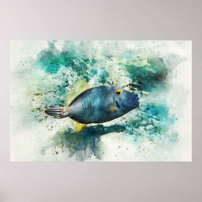 Hawaiian Tropical Fish Watercolor - Filefish Poster (Front)