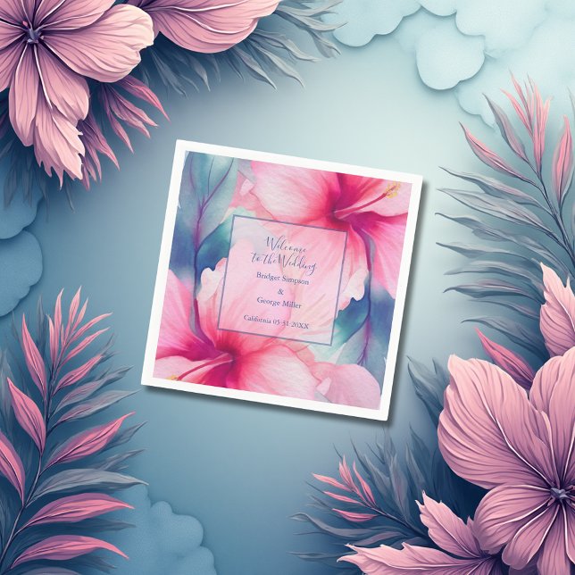 hawaiian tropical floral hibiscus save the date napkins (Creator Uploaded)