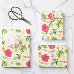 Hawaiian Tropical Floral Hibiscus Wrapping Paper Sheets