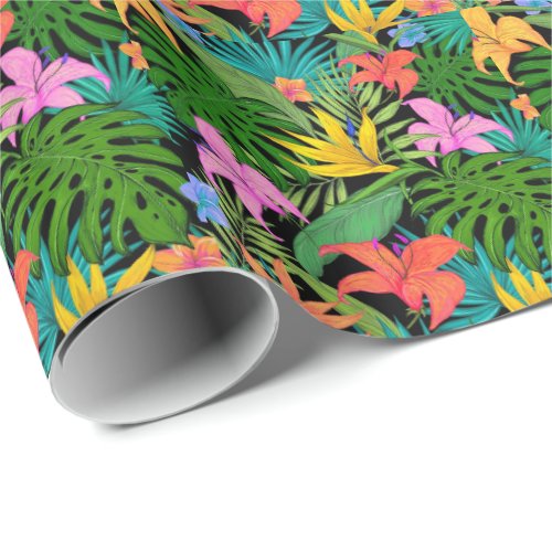 Hawaiian Tropical Floral Leaf Pattern Wrapping Paper