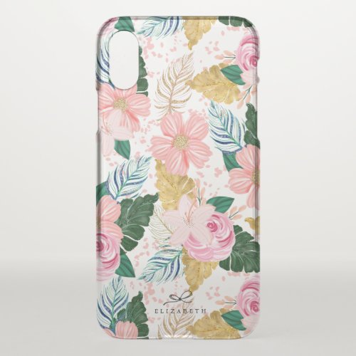 Hawaiian Tropical Floral Leaves Personalized iPhone X Case