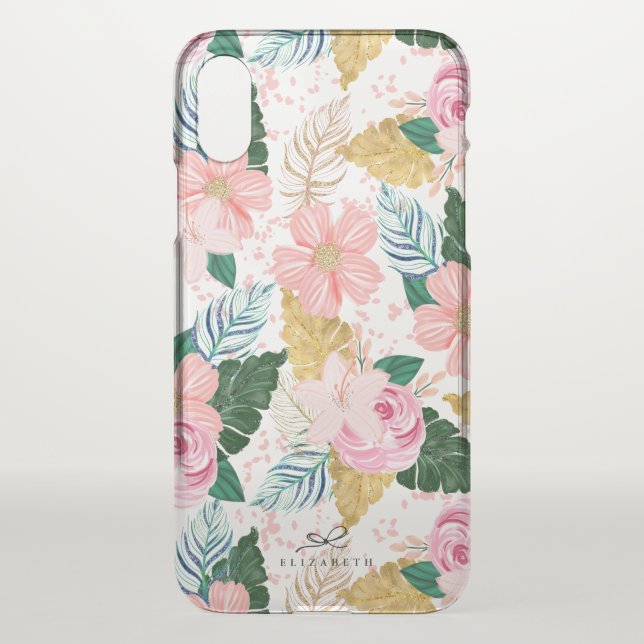Hawaiian Tropical Floral Leaves Personalized Uncommon iPhone Case (Back)