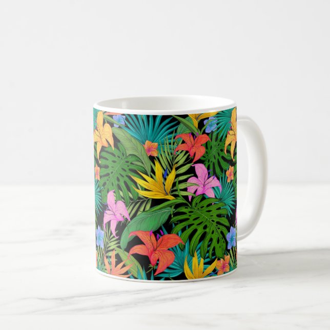 Hawaiian Tropical Floral Palm Leaves Coffee Mug (Front Right)