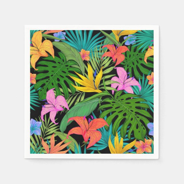 Hawaiian Tropical Floral Palm Leaves Napkins (Front)