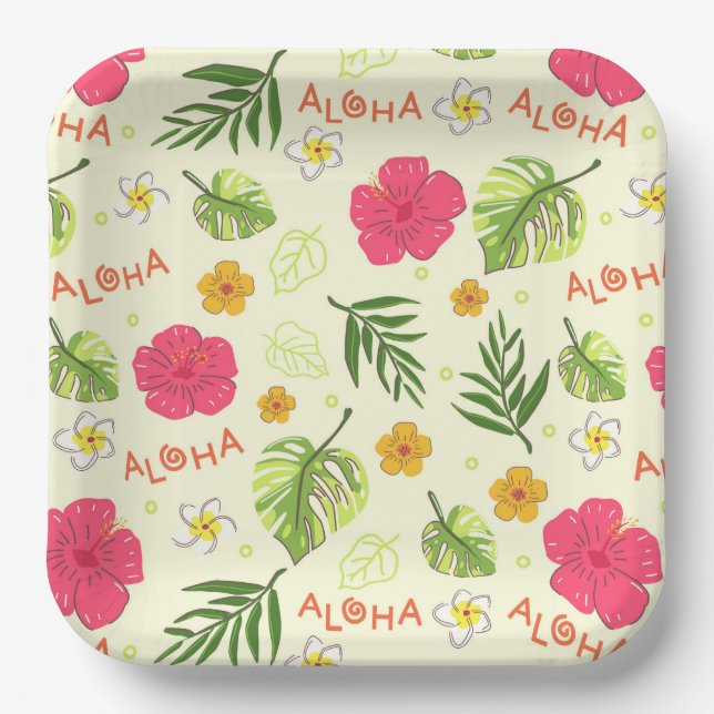 Hawaiian Tropical Floral  Paper Plates (Front)