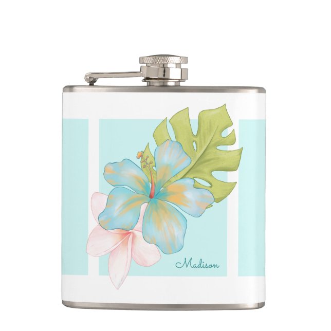 Hawaiian Tropical Floral Pattern with Name Flask (Front)