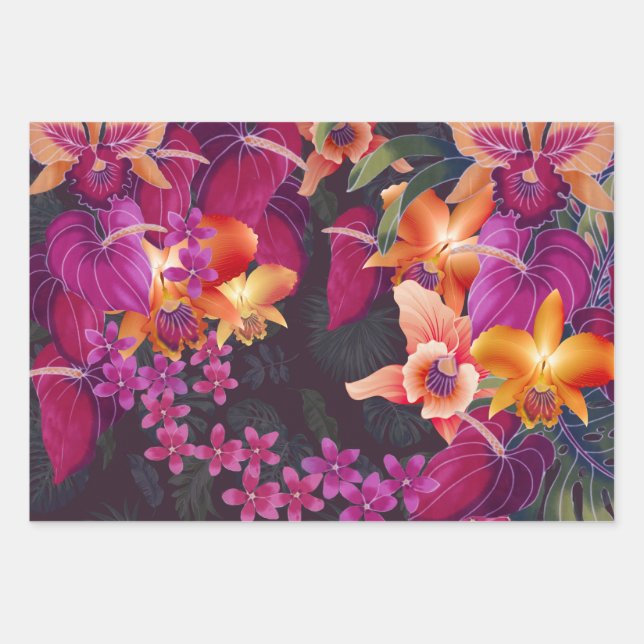 Hawaiian Tropical Flower Explosion Wrapping Paper Sheets (Front)