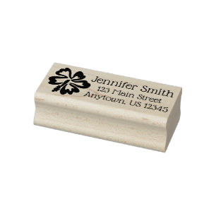 Hawaiian Tropical Flower Hibiscus Floral Address Rubber Stamp