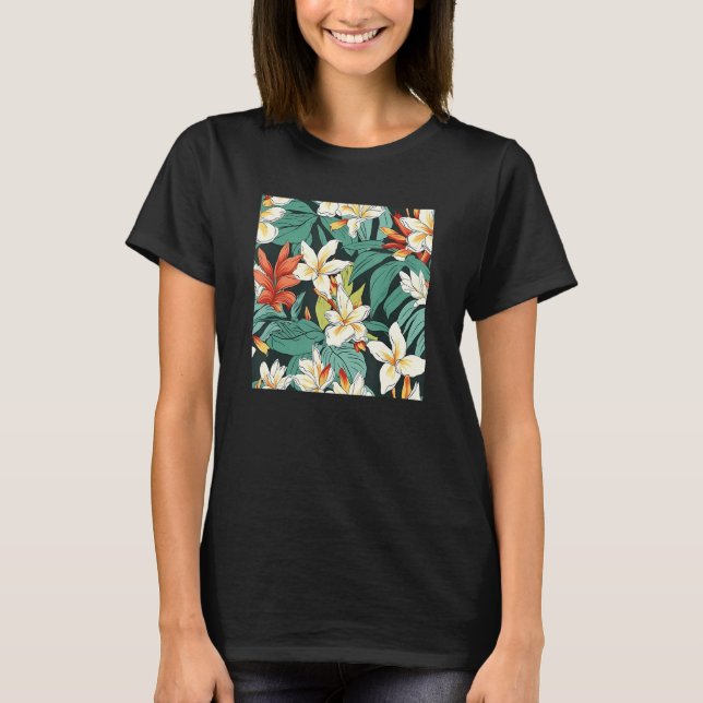 Hawaiian Tropical Flower Leaf Pattern Beach Vacati T-Shirt (Front)
