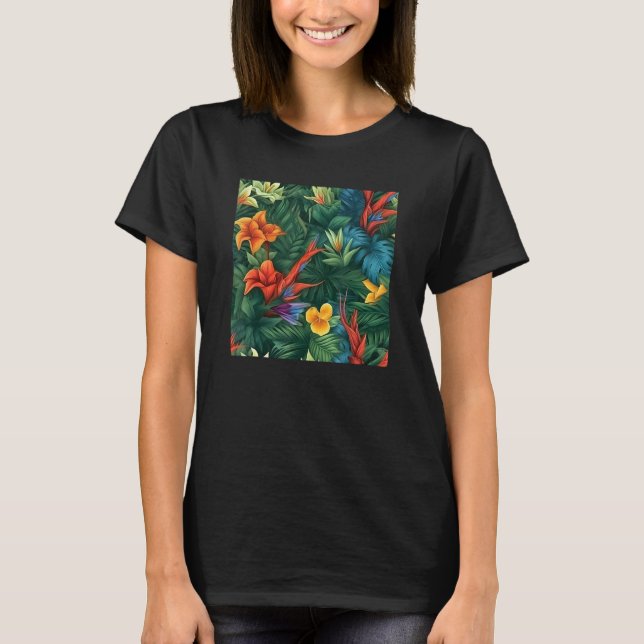 Hawaiian Tropical Flower Leaf Pattern Beach Vacati T-Shirt (Front)