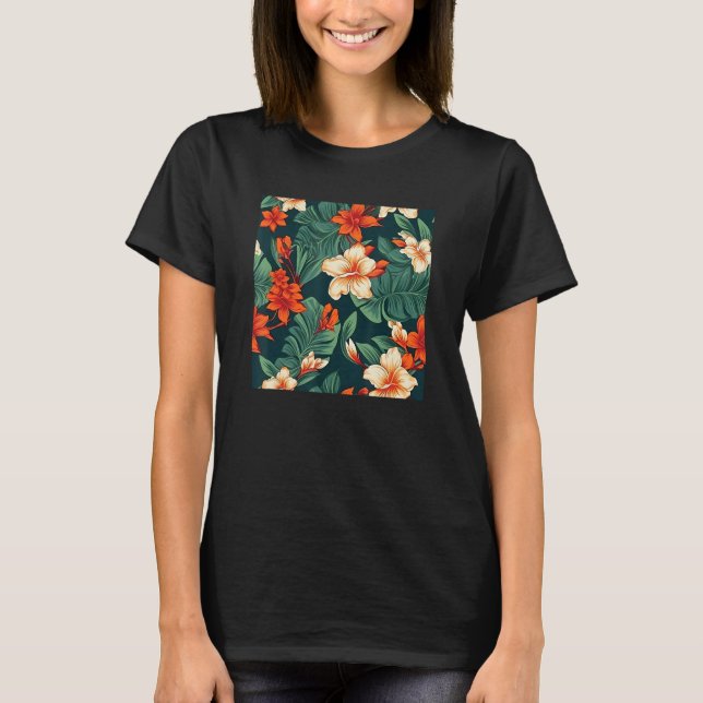Hawaiian Tropical Flower Leaf Pattern Beach Vacati T-Shirt (Front)