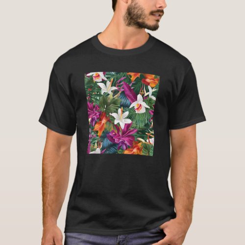 Hawaiian Tropical Flower Leaf Pattern Beach Vacati T_Shirt