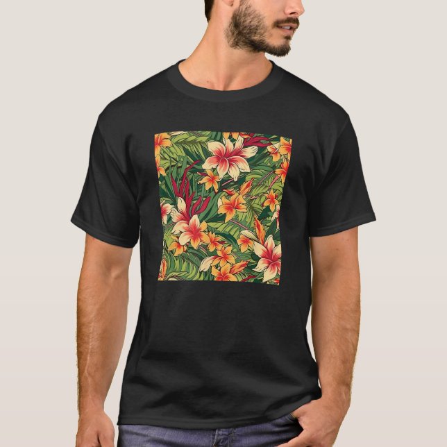 Hawaiian Tropical Flower Leaf Pattern Beach Vacati T-Shirt (Front)