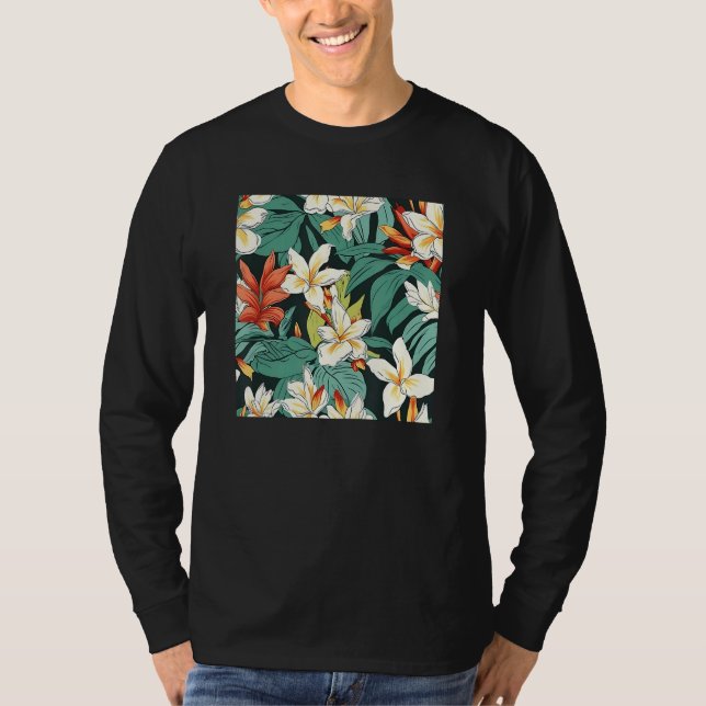 Hawaiian Tropical Flower Leaf Pattern Beach Vacati T-Shirt (Front)