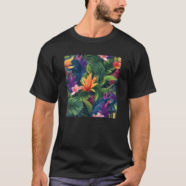 Hawaiian Tropical Flower Leaf Pattern Beach Vacati T-Shirt (Front)