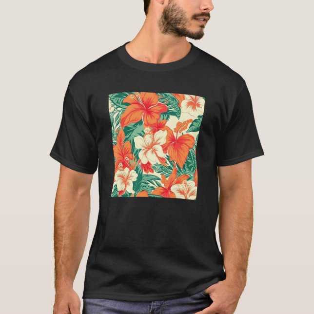 Hawaiian Tropical Flower Leaf Pattern Beach Vacati T-Shirt (Front)