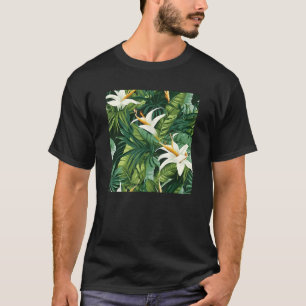 Hawaiian Tropical Flower Leaf Pattern Beach Vacati T-Shirt