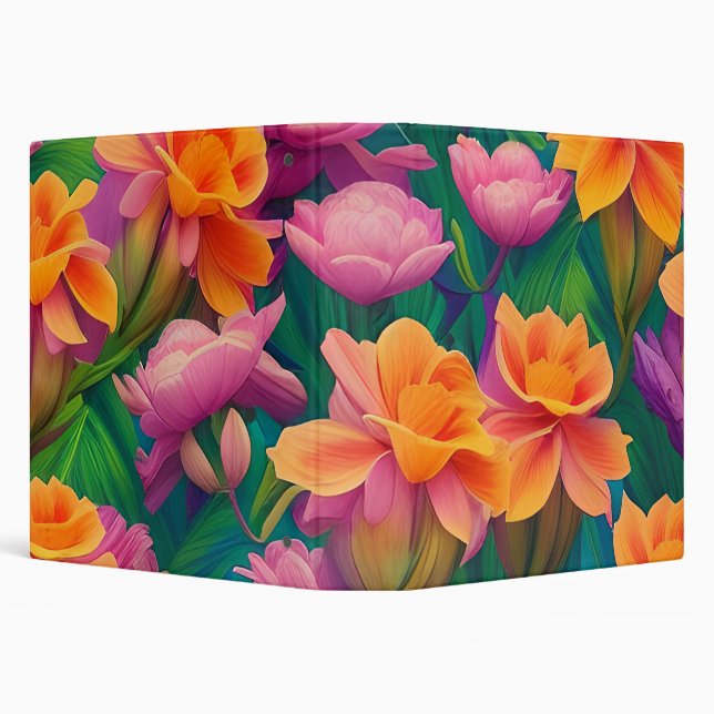 Hawaiian Tropical Flower Pattern  3 Ring Binder (Background)