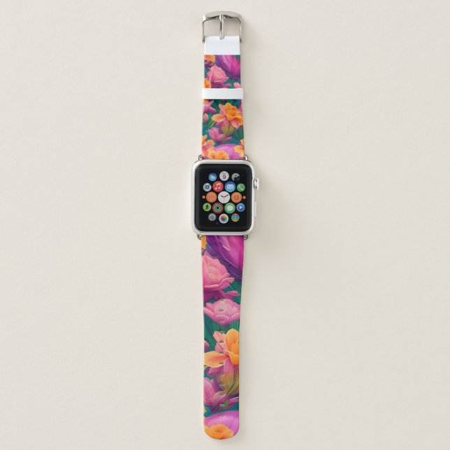Hawaiian Tropical Flower Pattern  Apple Watch Band (Front)