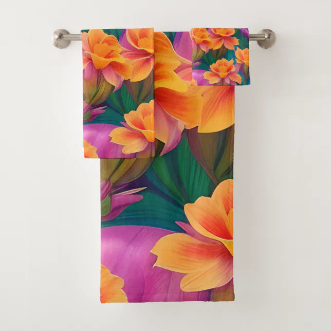 Hawaiian Tropical Flower Pattern Bath Towel Set Zazzle