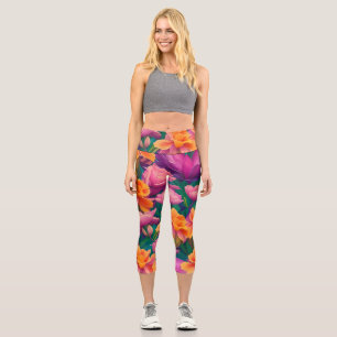 Hawaiian Tropical Flower Pattern Capri Leggings