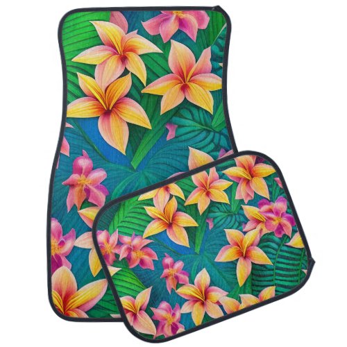 Hawaiian Tropical Flower Pattern  Car Floor Mat