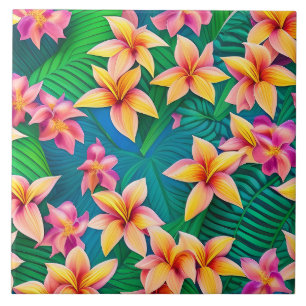 Hawaiian Tropical Flower Pattern Ceramic Tile