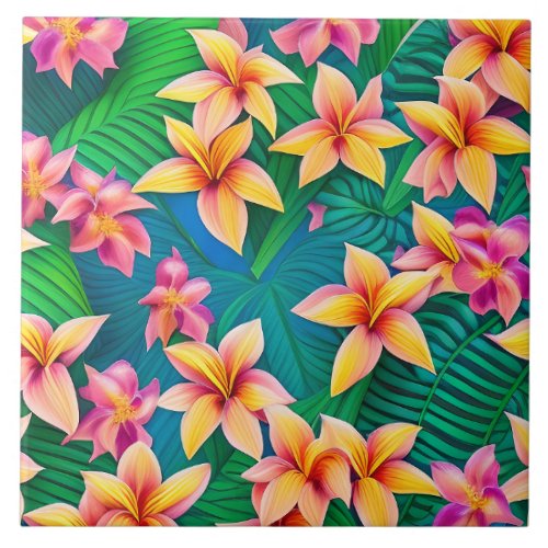 Hawaiian Tropical Flower Pattern  Ceramic Tile