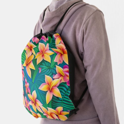 Hawaiian Tropical Flower Pattern  Drawstring Bag