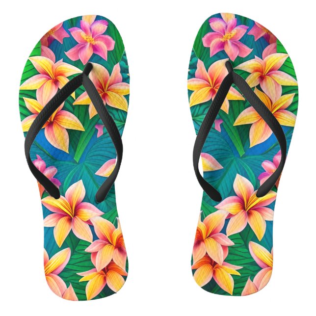 Hawaiian Tropical Flower Pattern  Flip Flops (Footbed)