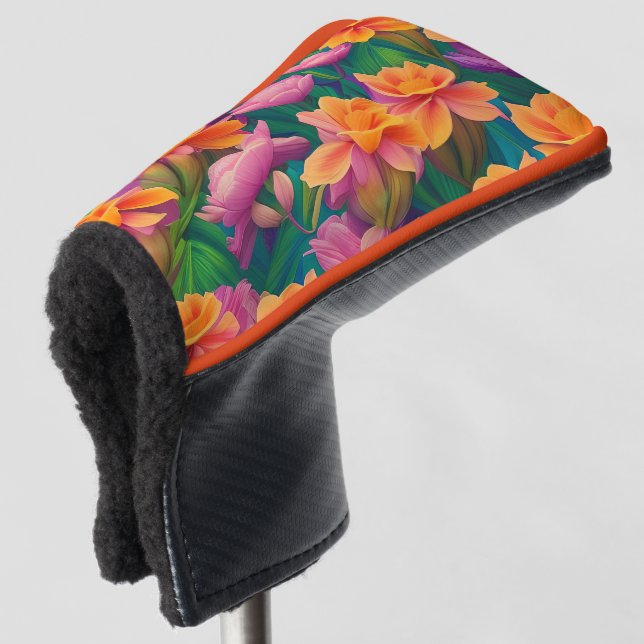 Hawaiian Tropical Flower Pattern  Golf Head Cover (3/4 Front)