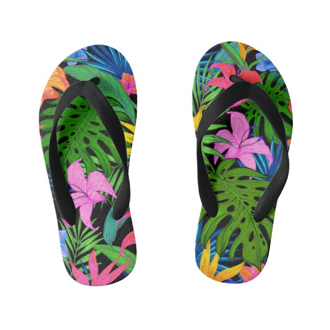 Hawaiian Tropical Flower Pattern Kid's Flip Flops (Footbed)