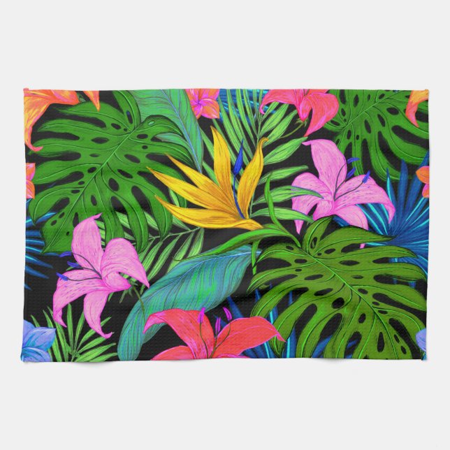 Hawaiian Tropical Flower Pattern Kitchen Towel (Horizontal)