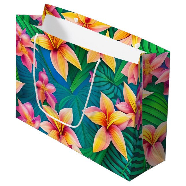 Hawaiian Tropical Flower Pattern  Large Gift Bag (Front Angled)