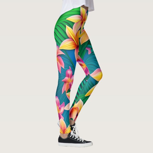 Hawaiian Tropical Flower Pattern  Leggings (Right)